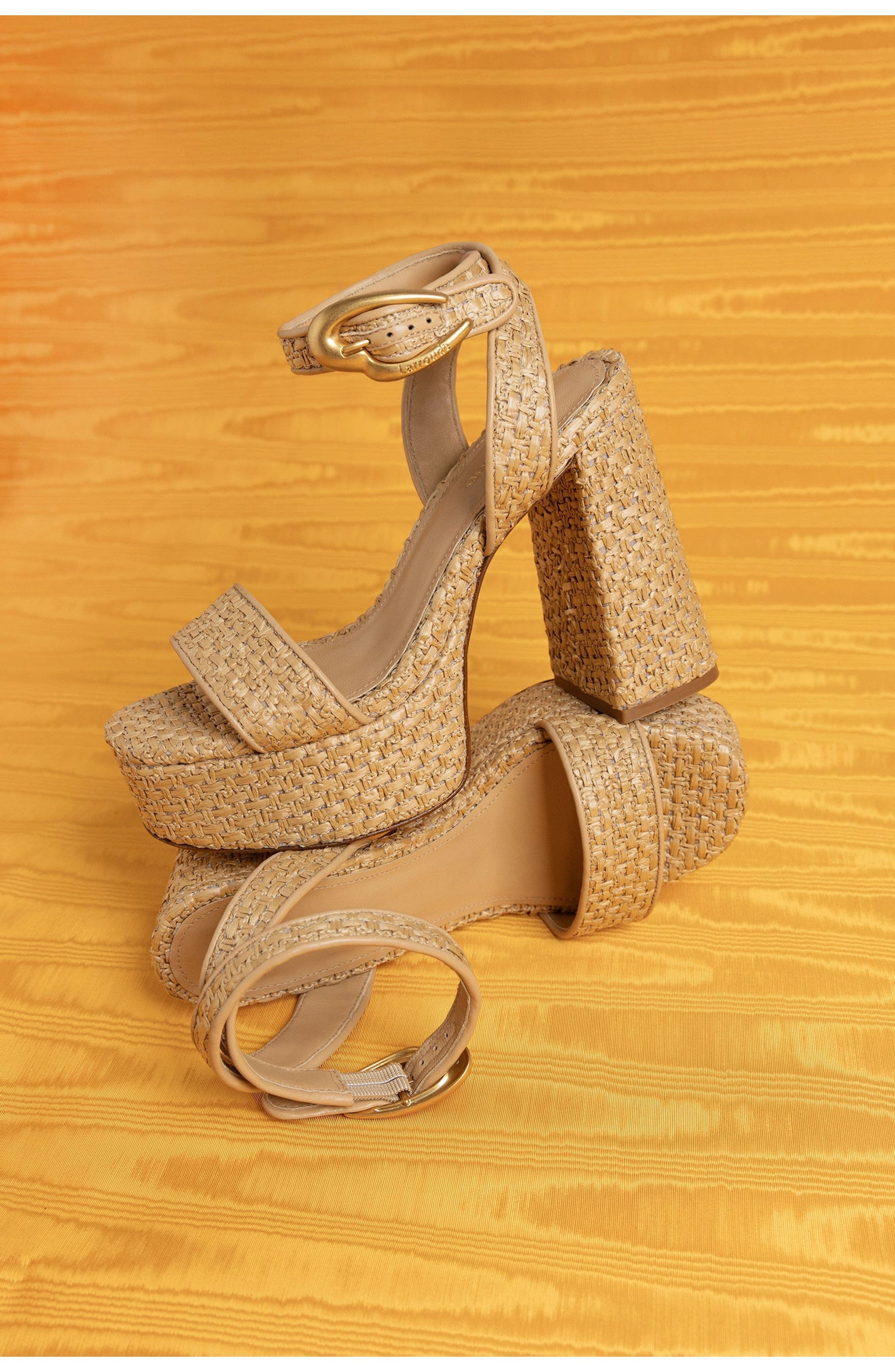 Larroudé Dolly Verona Sandal, Alternate, color, Beige Leather And Raffia