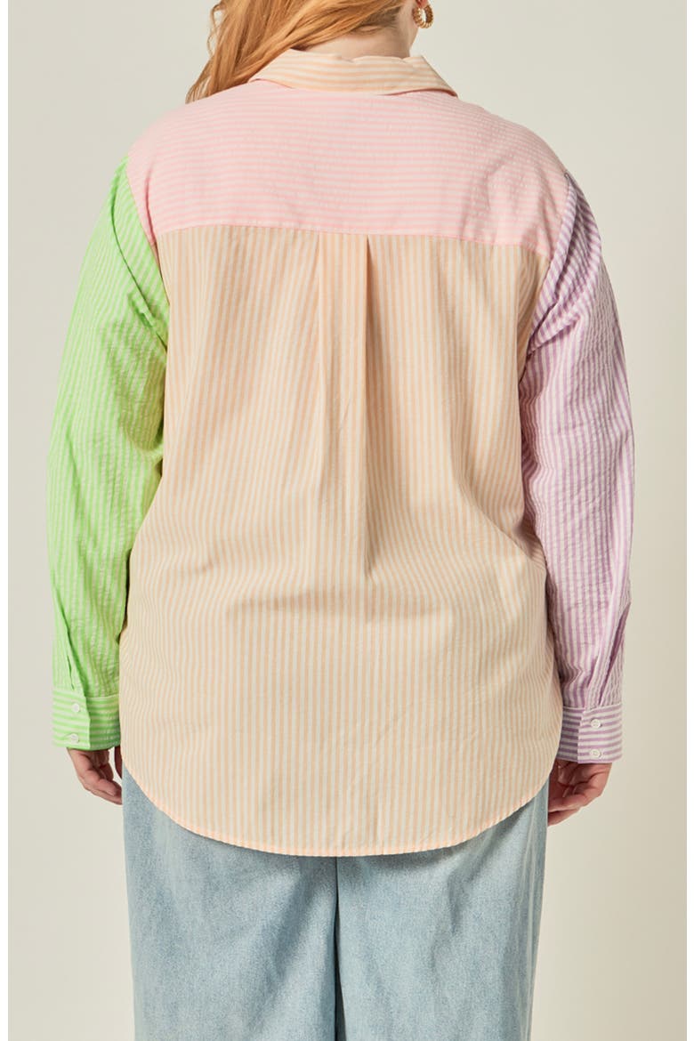 Striped Color Block Button-Up Shirt, Alternate, color, MULTI