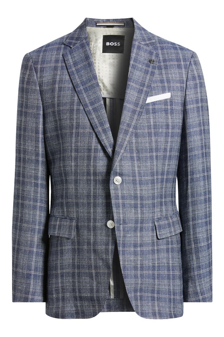Hutson Plaid Virgin Wool & Linen Sport Coat, Alternate, color, DARK BLUE