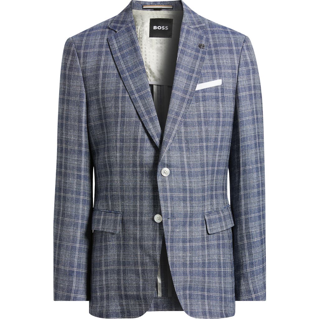 Shop Hugo Boss Boss Hutson Plaid Virgin Wool & Linen Sport Coat In Dark Blue