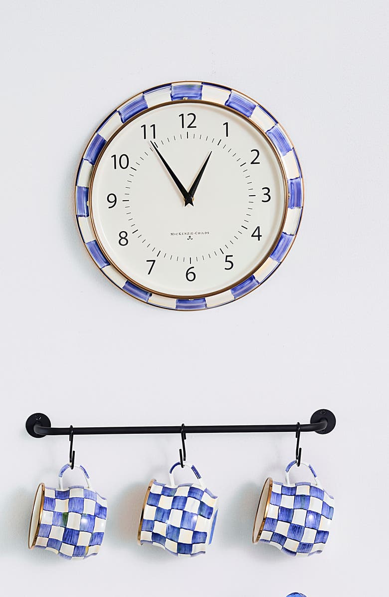 MACKENZIE CHILDS Royal Check School Wall Clock, Alternate, color, Blue/ White