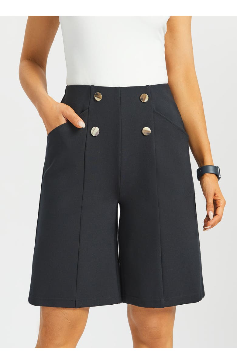 Betabrand Atlantic Wide Leg Bermuda Shorts Stretch Ponte, Main, color, Black