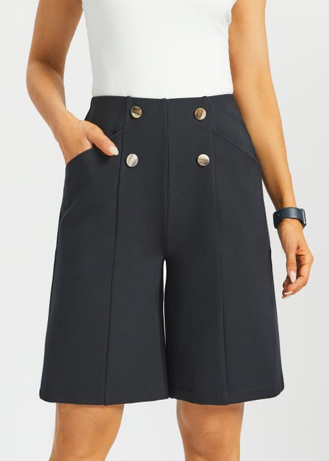 Atlantic Wide Leg Bermuda Shorts Stretch Ponte