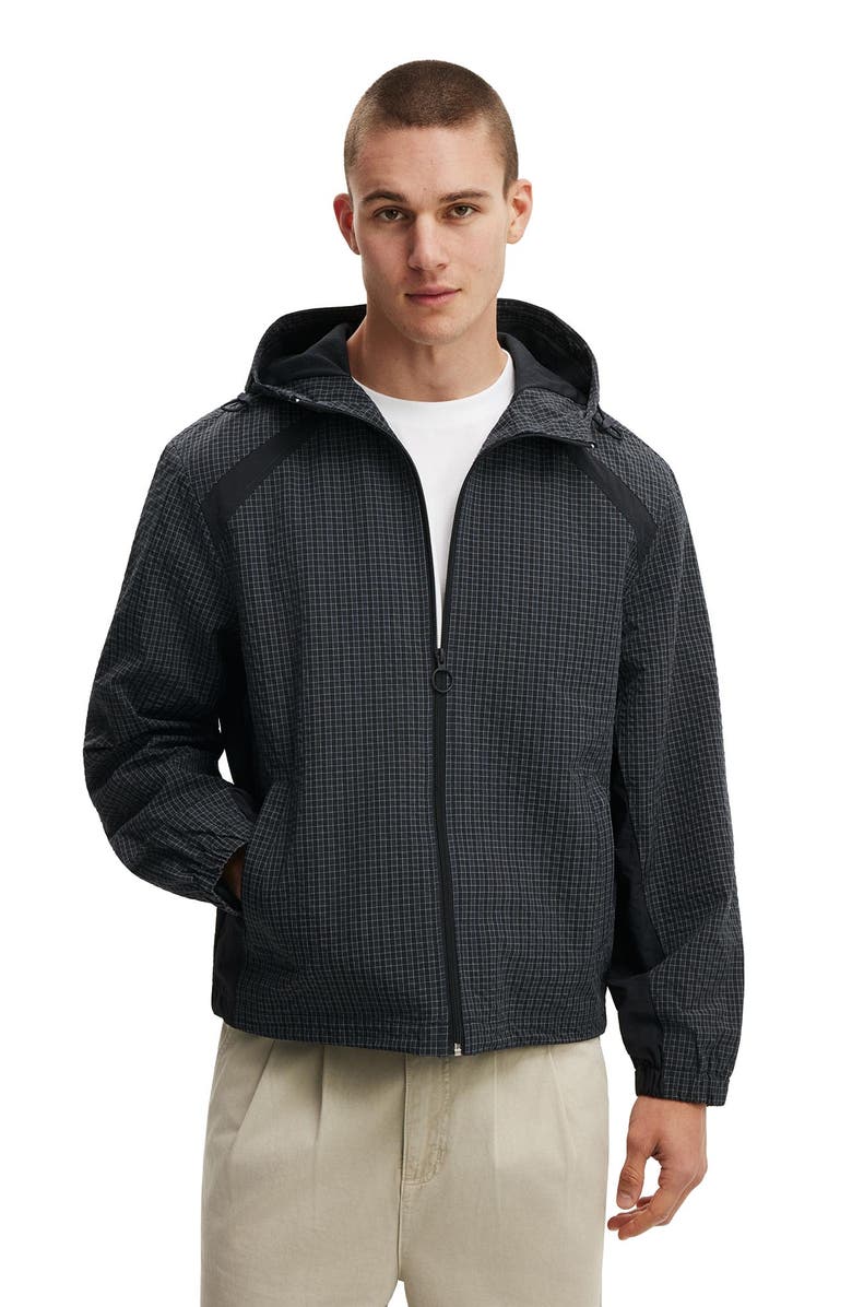 Cotton On Men's Hooded Spray Jacket, Main, color, Slate Check