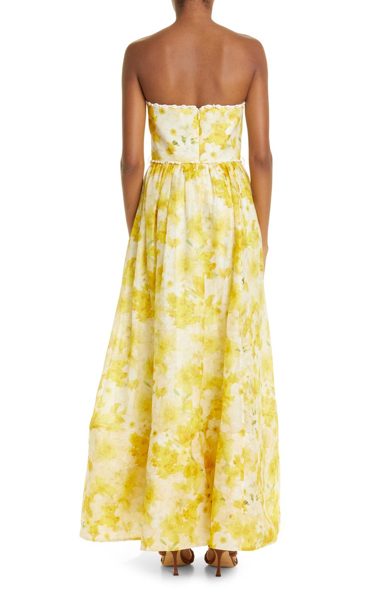 Zimmermann Wonderland Floral Strapless Linen & Silk Maxi Dress, Alternate, color, 
