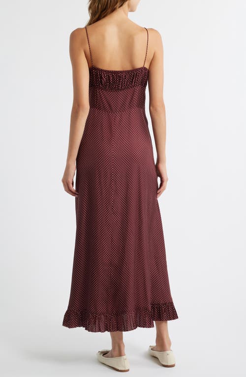 Doen Rosaria Gathered Polka-dot Silk-blend Midi Dress In Brown