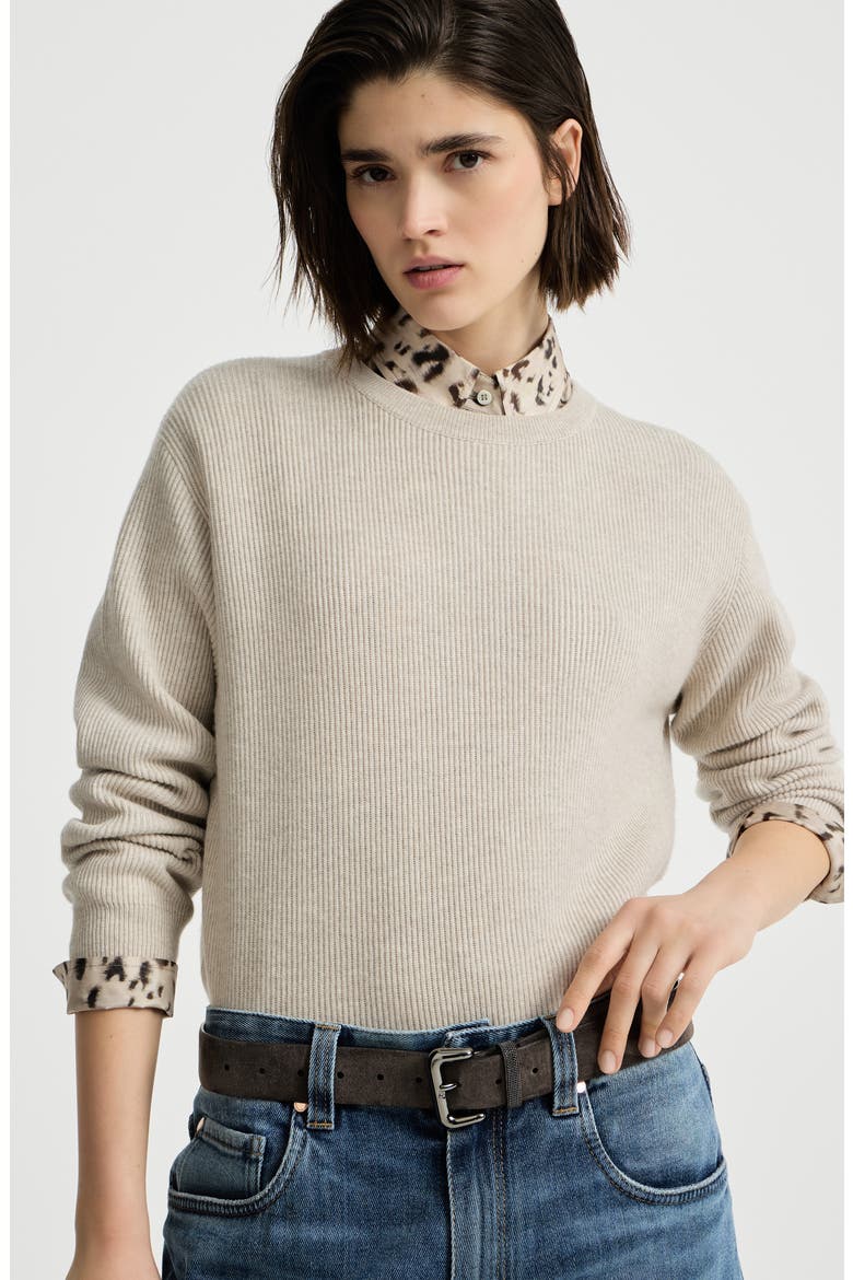 Cashmere English rib sweater with monili, Alternate, color, Oat