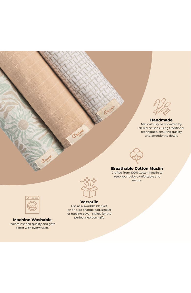 CRANE BABY 3-Pack Assorted Cotton Swaddle Blankets, Alternate, color, Blue