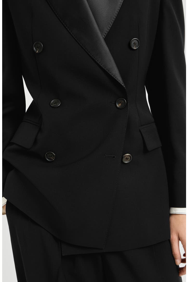 Viscose and virgin wool tuxedo jacket with monili, Alternate, color, Black