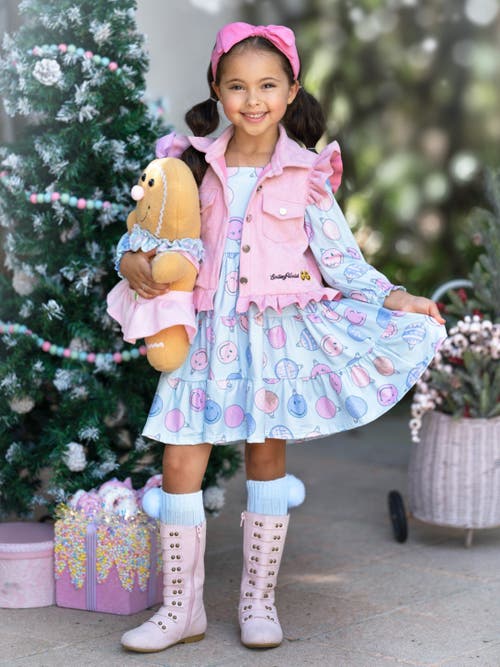 Mia Belle Girls Girls Smileyworld Feeling Festive Faux Suede Vest And Dress Set In Multicolor