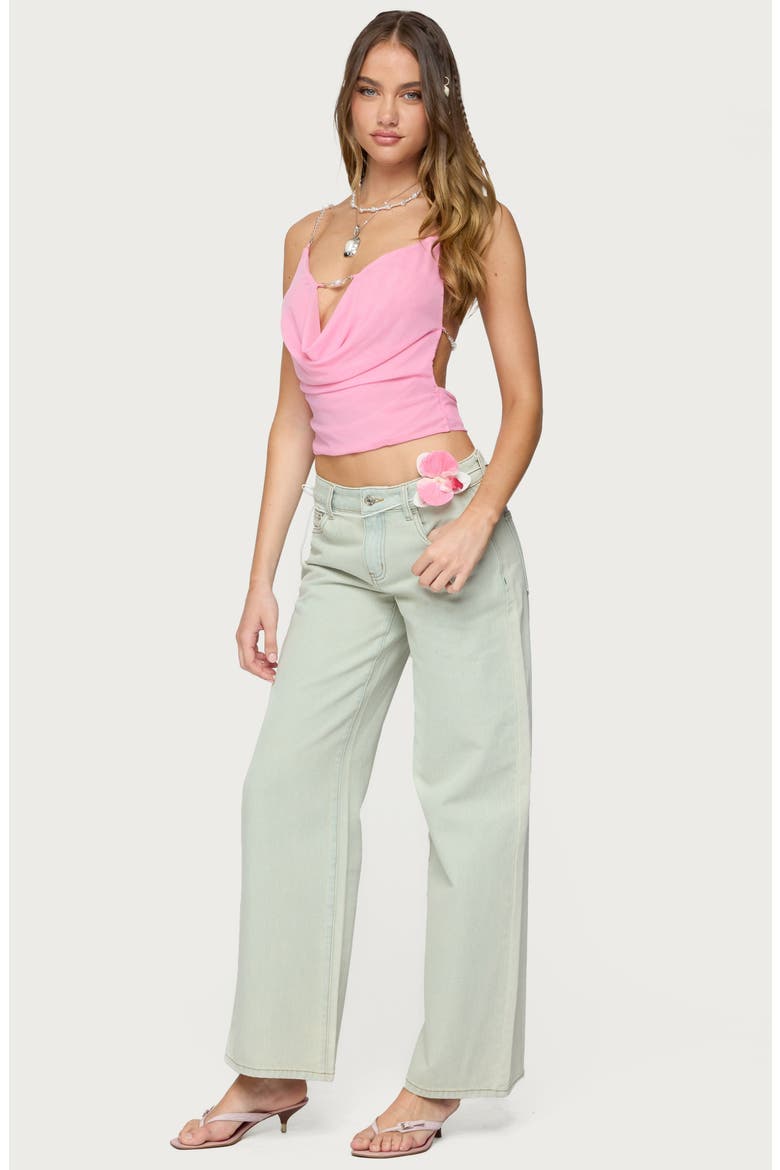 Beaded Cowl Neck Crop Top, Alternate, color, PINK