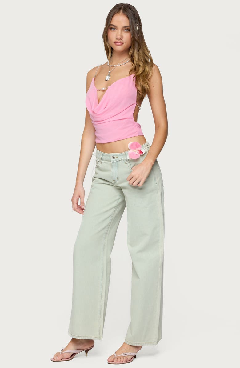 EDIKTED Beaded Cowl Neck Crop Top, Alternate, color, Pink