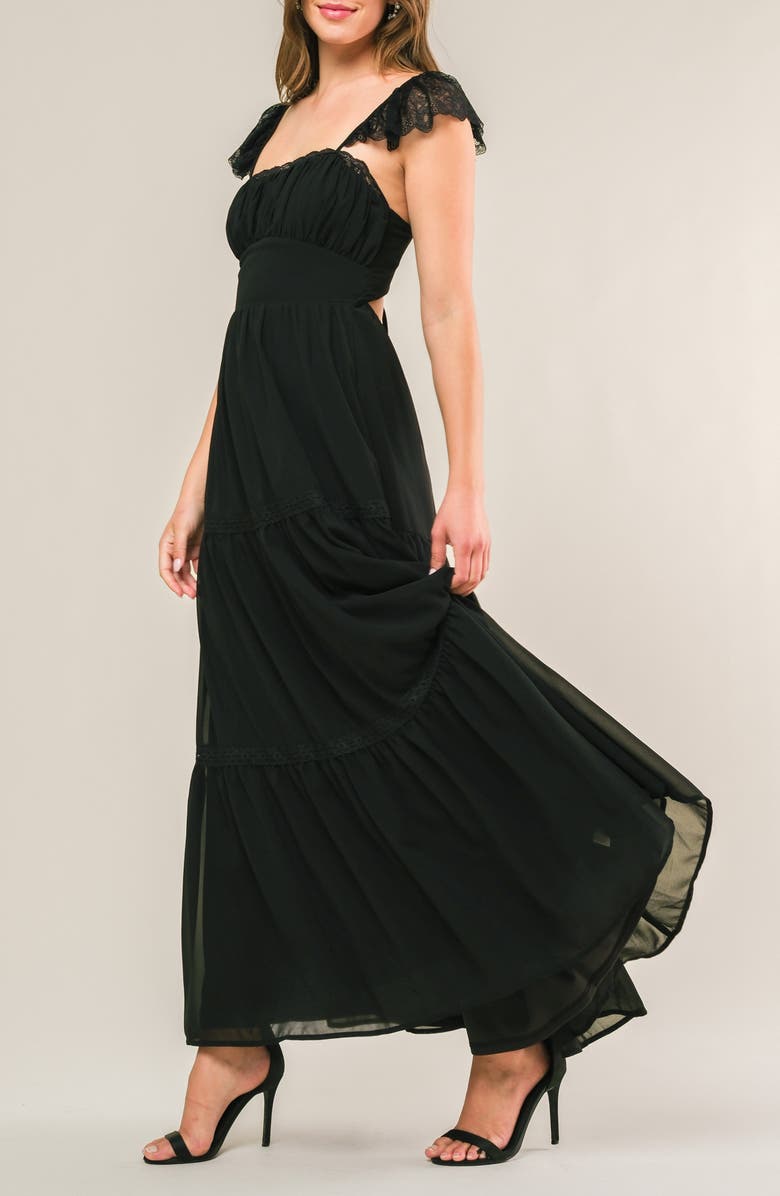 FLYING TOMATO Cap Sleeve Lace-Up Back Maxi Dress, Alternate, color,