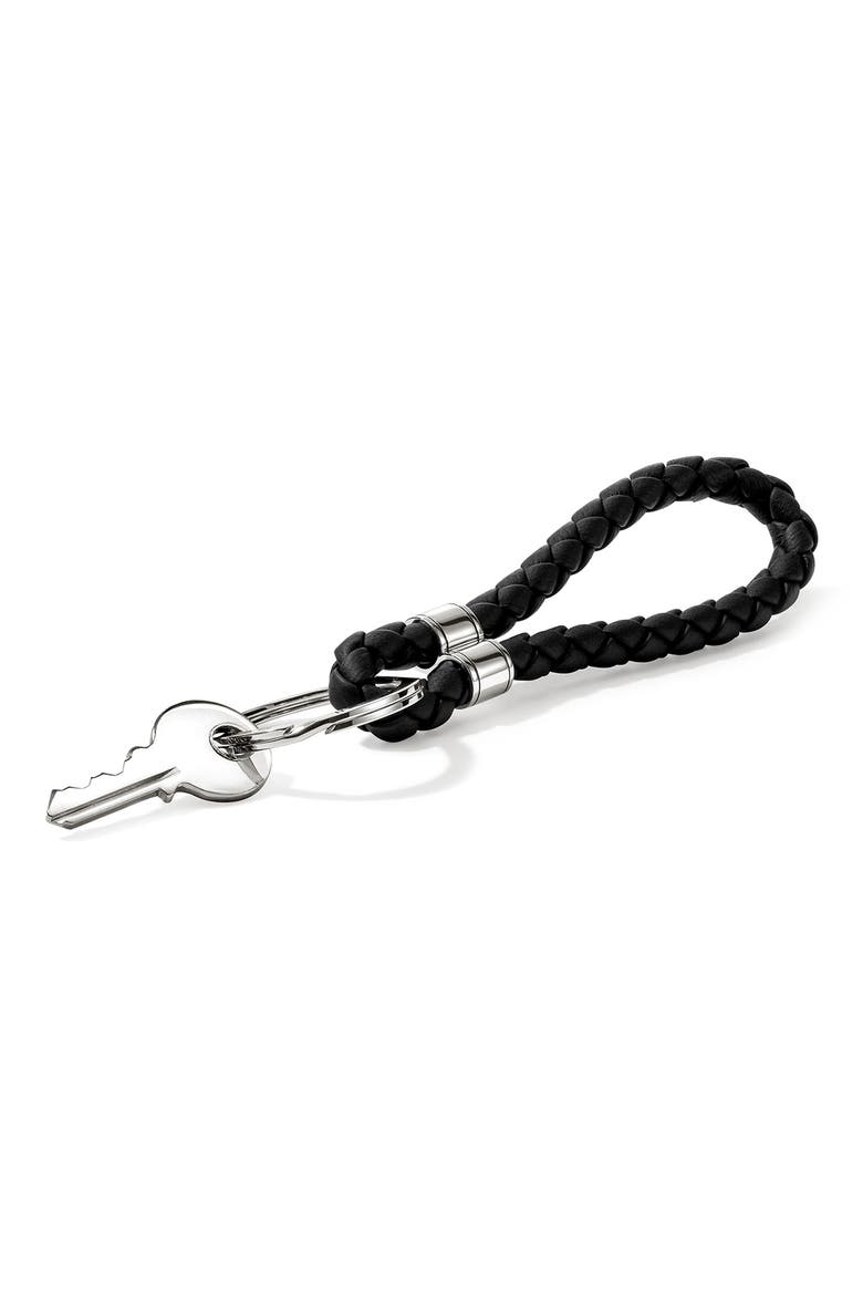 JH Key Chain, Sterling Silver, Leather, Main, color, SILVER/BLACK