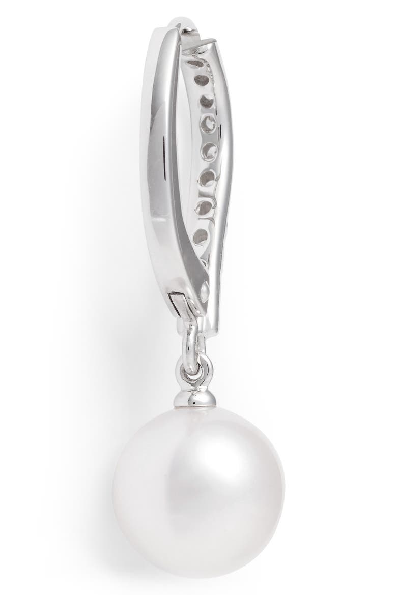 Diamond & Akoya Cultured Pearl Earrings, Alternate, color, WHITE GOLD