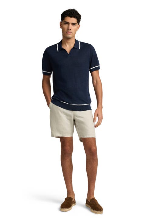 Linen Johnny Collar Polo Sweater