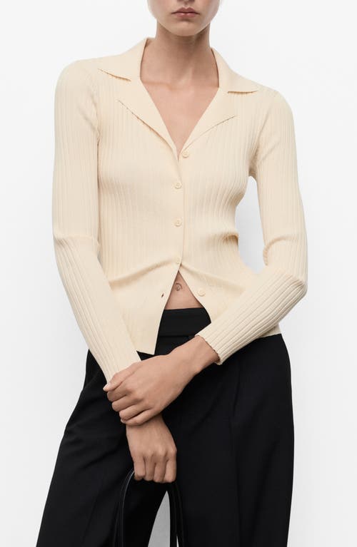 Mango Rib Button-up Cardigan In White