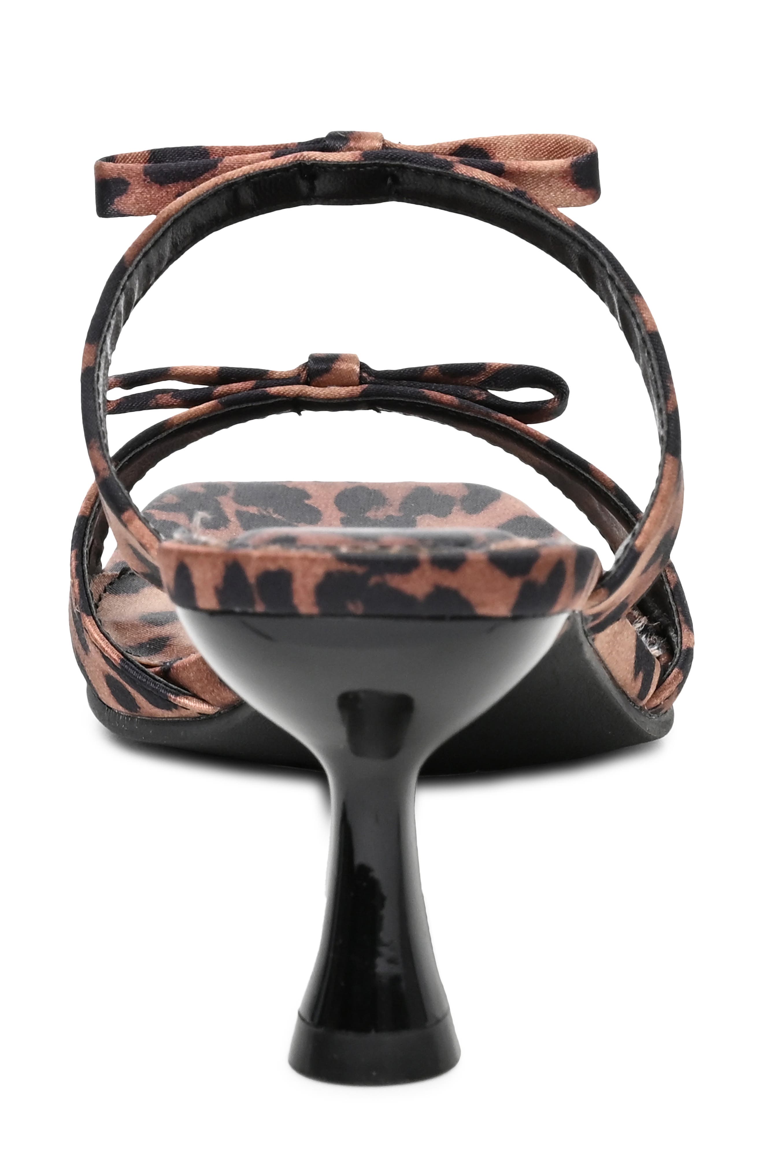 Double Bow Strap Heeled Sandal, Alternate, color, LEOPARD SATIN