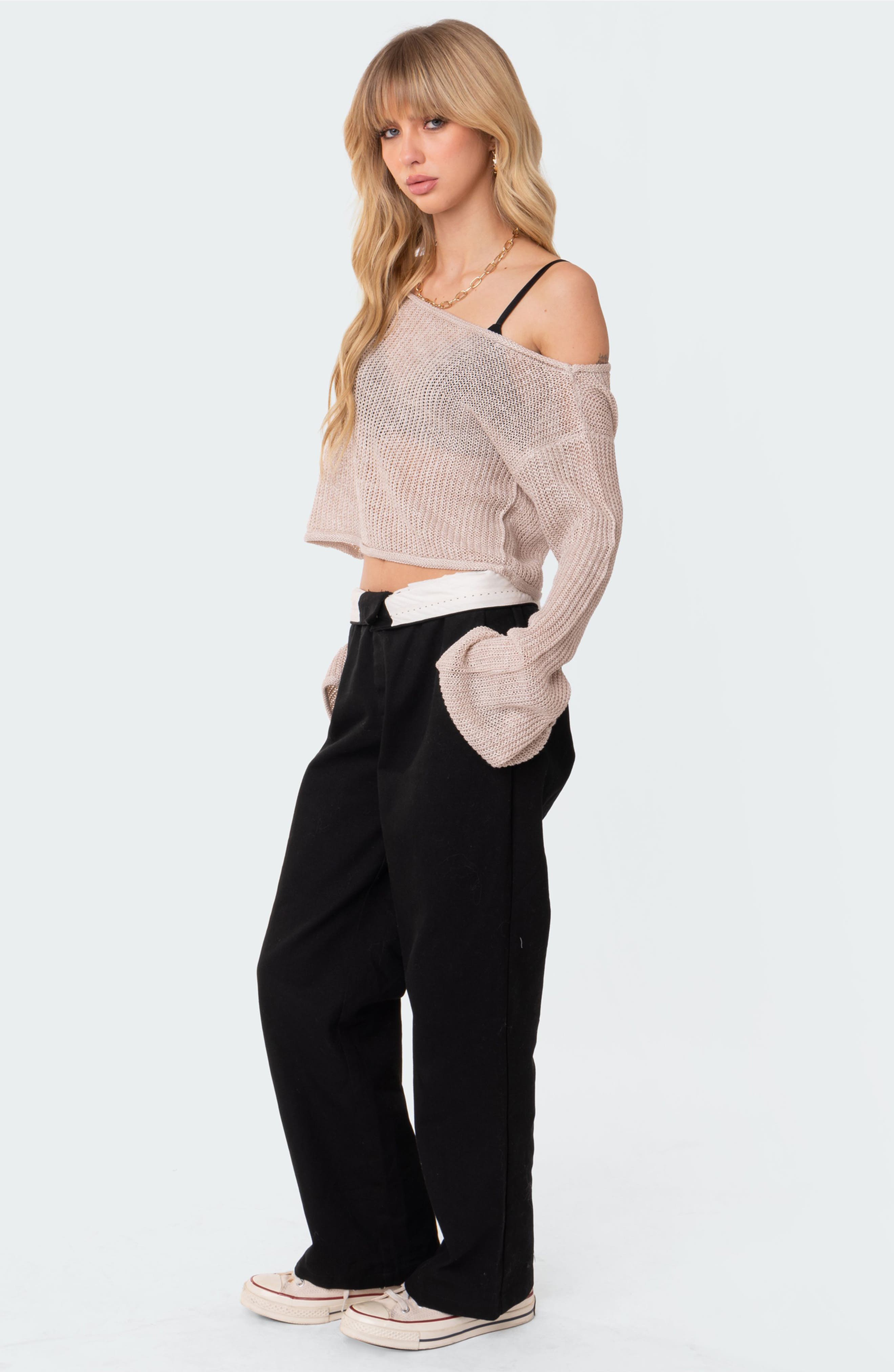 Emmie One-Shoulder Sheer Sweater - image 2