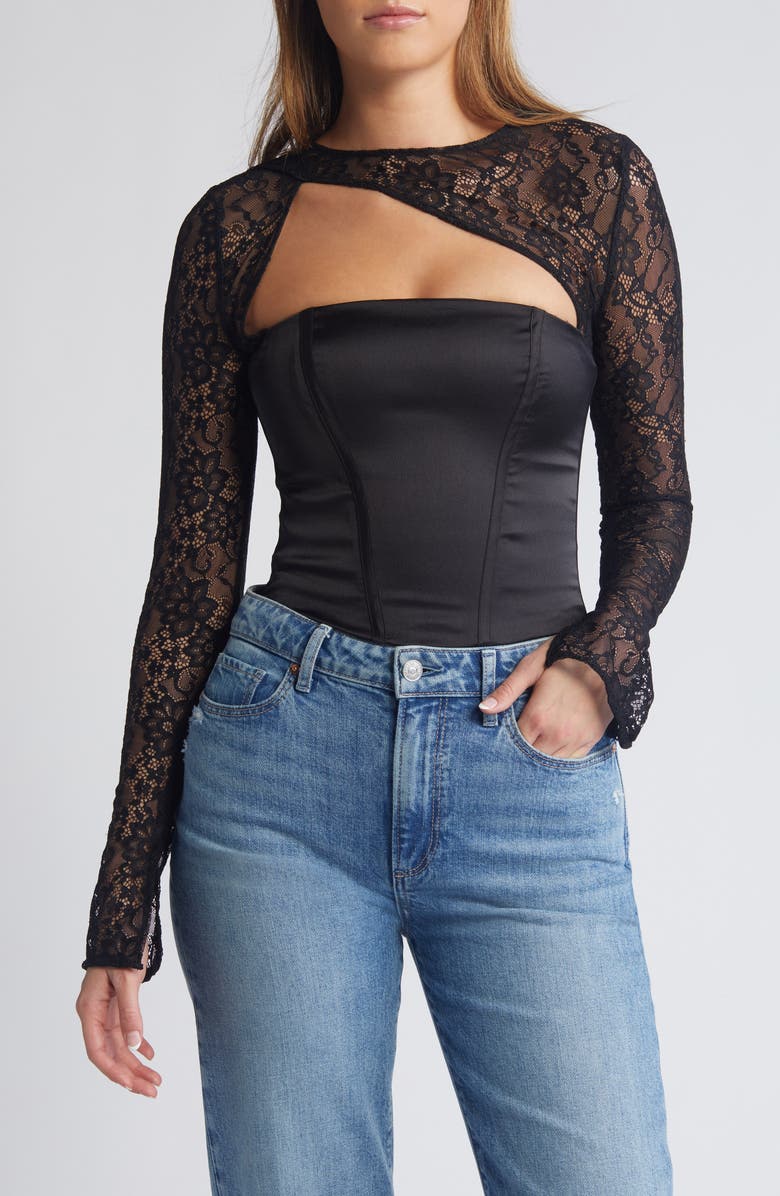 Mistress Rocks Cutout Lace Corset Top, Main, color, 
