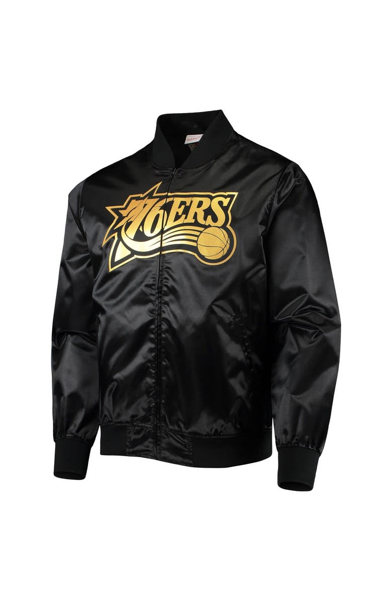 Mitchell & Ness Men's Mitchell & Ness Black Philadelphia 76ers Big Face 4.0 Satin Full-Zip Jacket, Alternate, color, 