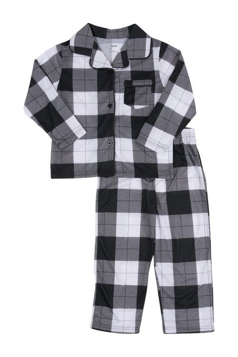 Black and White Plaid 2-Piece Button Down Pajama Set