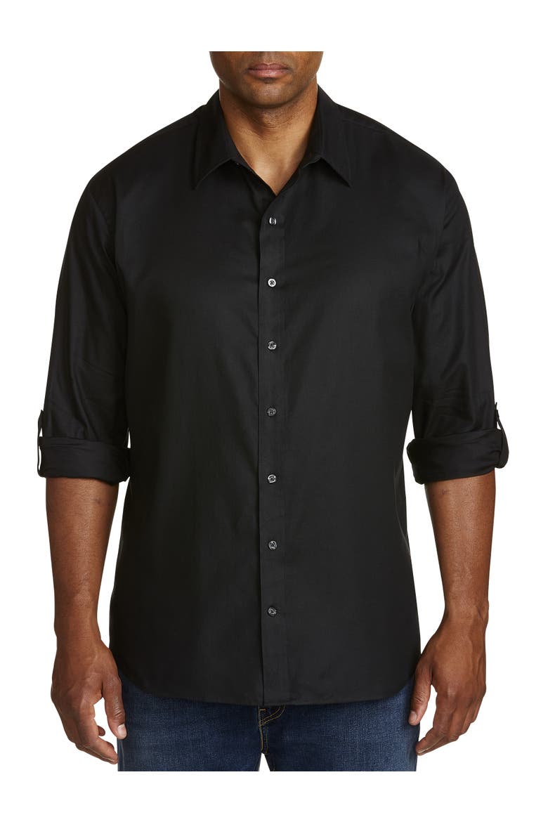 Big & Tall Textured Sport Shirt, Alternate, color, BLACK
