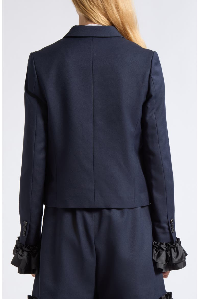 Ruffle Cuff Gabardine Blazer, Alternate, color, NAVY X BLACK