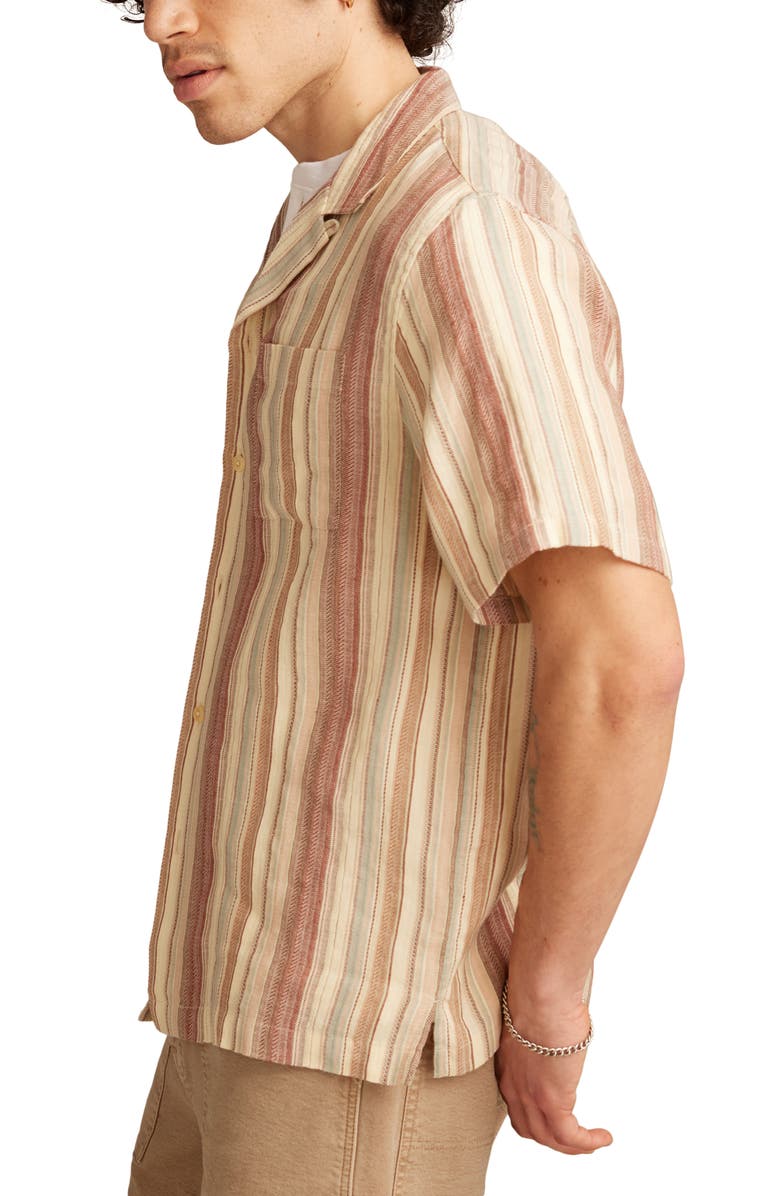 Lucky Brand Textured Stripe Linen & Cotton Camp Shirt, Alternate, color, Cream Multi