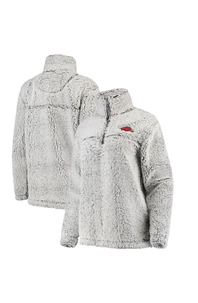 BOXERCRAFT Women's Gray Arkansas Razorbacks Sherpa Super Soft Quarter Zip Pullover Jacket, Main, color,