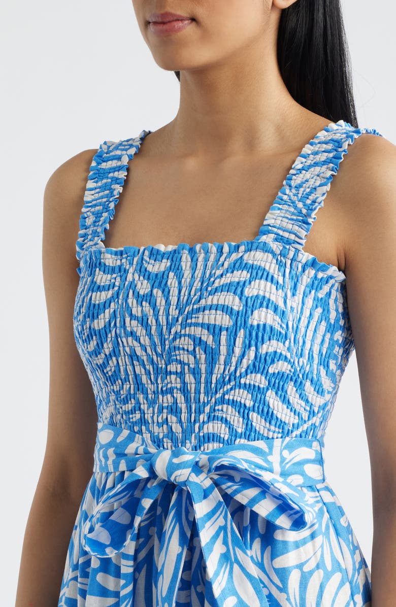 Anne Klein Floral Print Linen Blend Midi Dress, Alternate, color, Seaport/ Crispt White