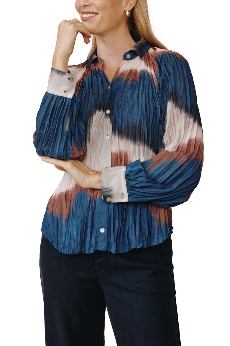 Pleated Raglan Sleeve Shirt, Main, color, MIDNIGHT TIDES PRINT