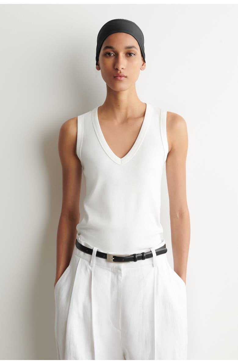 COS Cotton V-neck Tank Top, Main, color, White