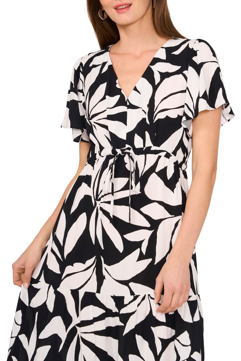 Print Flutter Sleeve Maxi Dress, Alternate, color, RICH BLACK