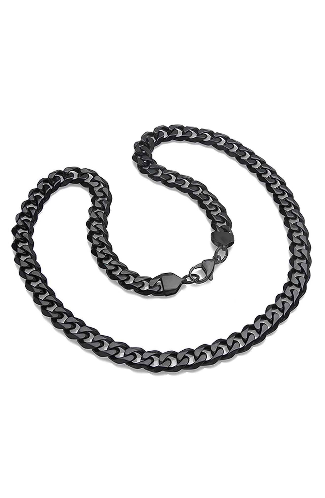 HMY JEWELRY Men's Black IP Stainless Steel 24" Curb Chain Necklace