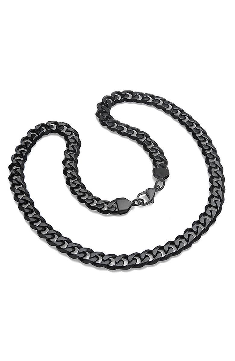 HMY JEWELRY Men's Black IP Stainless Steel 24" Curb Chain Necklace, Main, color, Black