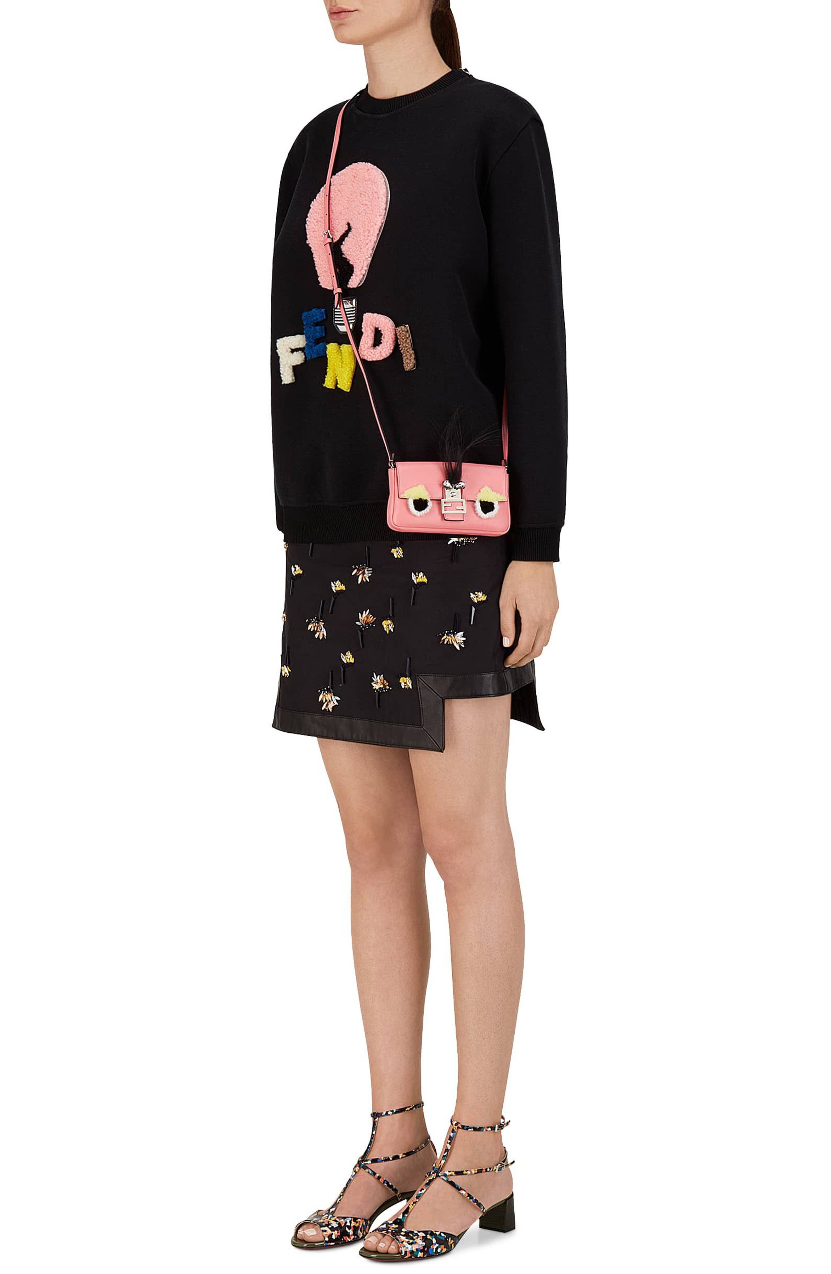 Fendi 'Monster' Genuine Rabbit Fur & Genuine Fox Fur Micro Baguette, Alternate, color, 