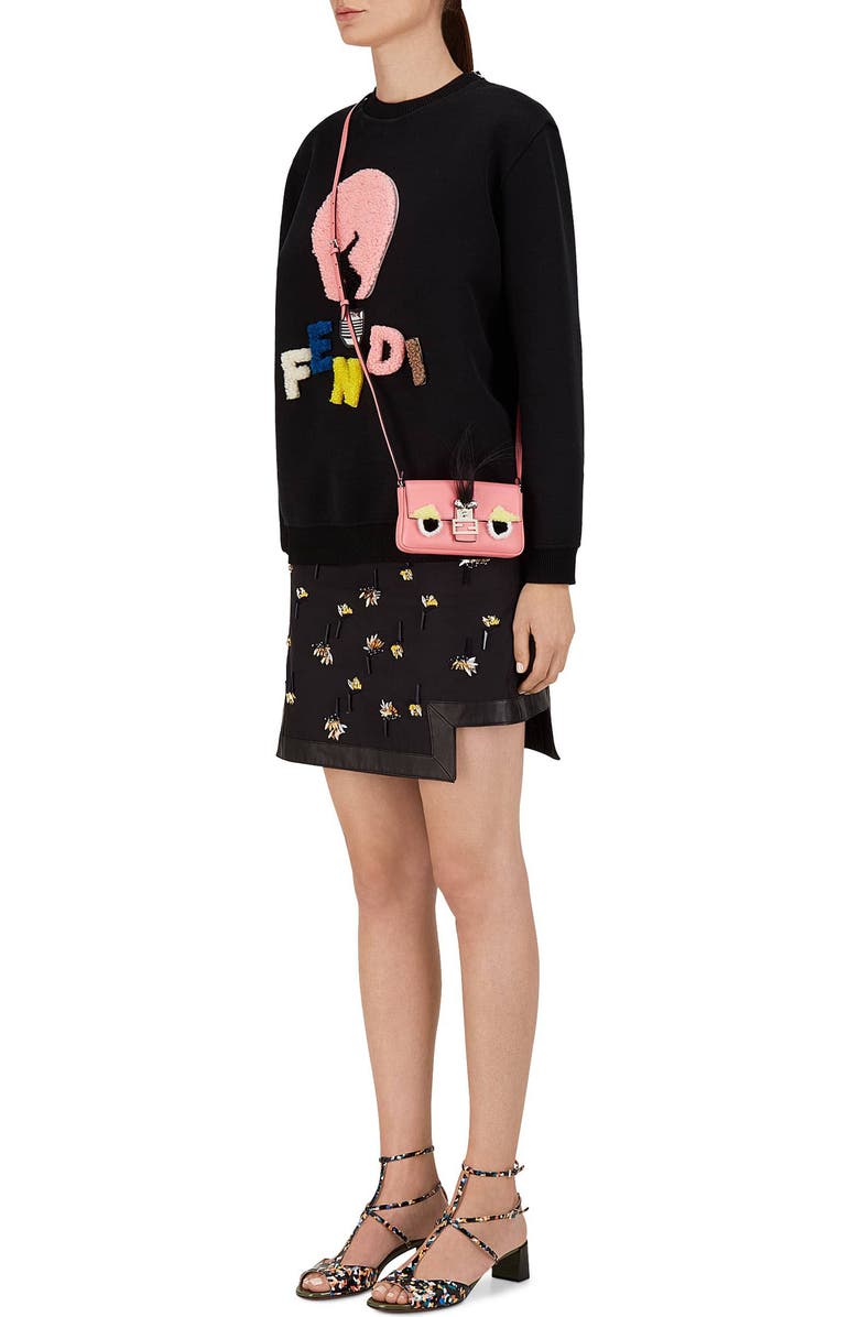Fendi 'Monster' Genuine Rabbit Fur & Genuine Fox Fur Micro Baguette, Alternate, color,