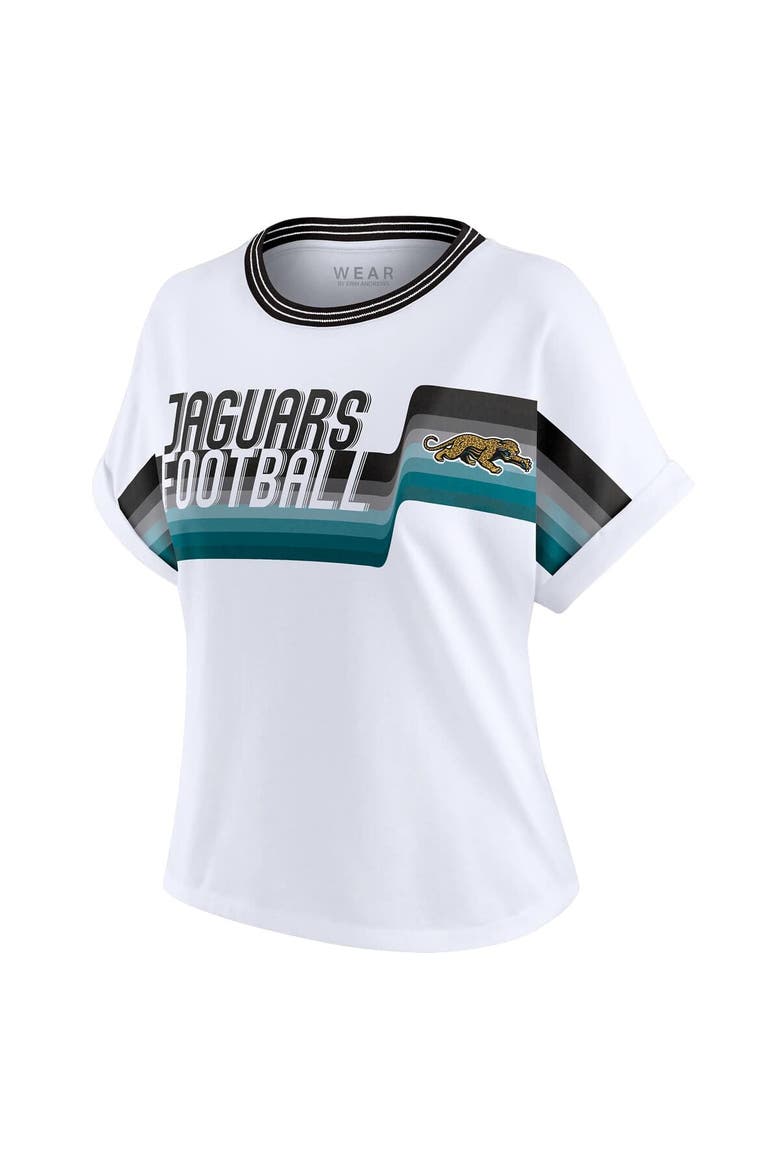 Women's WEAR by Erin Andrews White Jacksonville Jaguars Cropped Center Stripe Dolman T-Shirt, Alternate, color, White