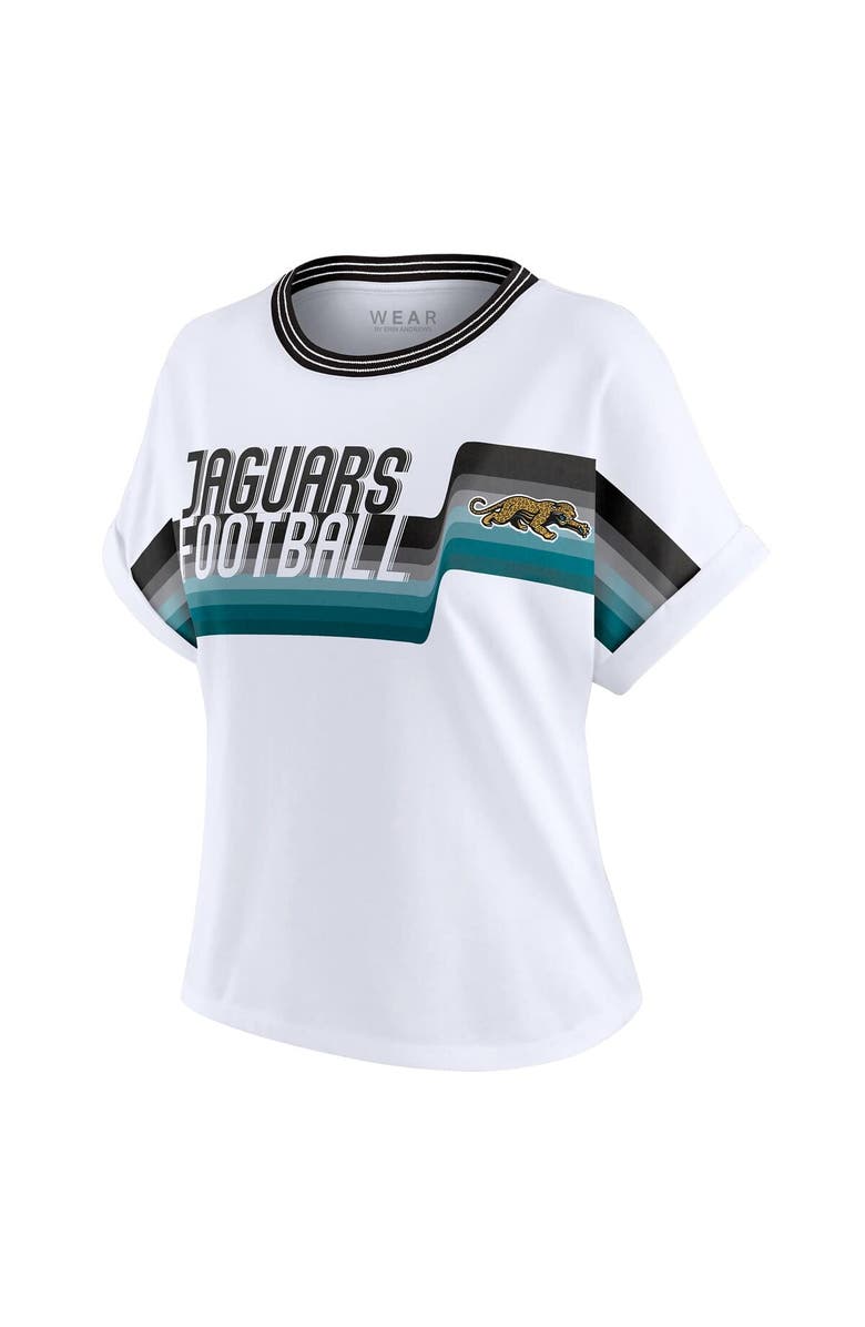 WEAR by Erin Andrews Women's WEAR by Erin Andrews White Jacksonville Jaguars Cropped Center Stripe Dolman T-Shirt, Alternate, color, White