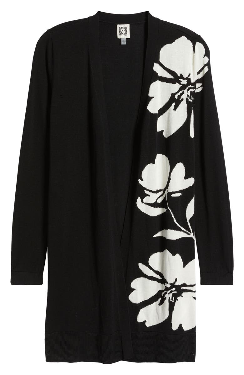 Anne Klein Floral Intarsia Open Front Longline Cardigan, Alternate, color, 