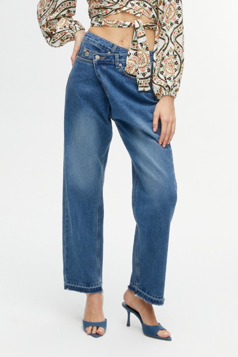 Jeans with Asymmetric Closure, Main, color, Blue