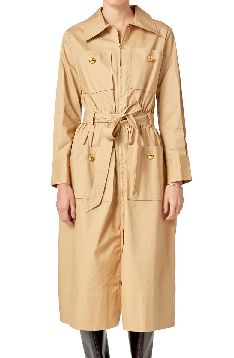 English Factory Big Pocket Long Sleeve Midi Dess, Alternate, color, Beige