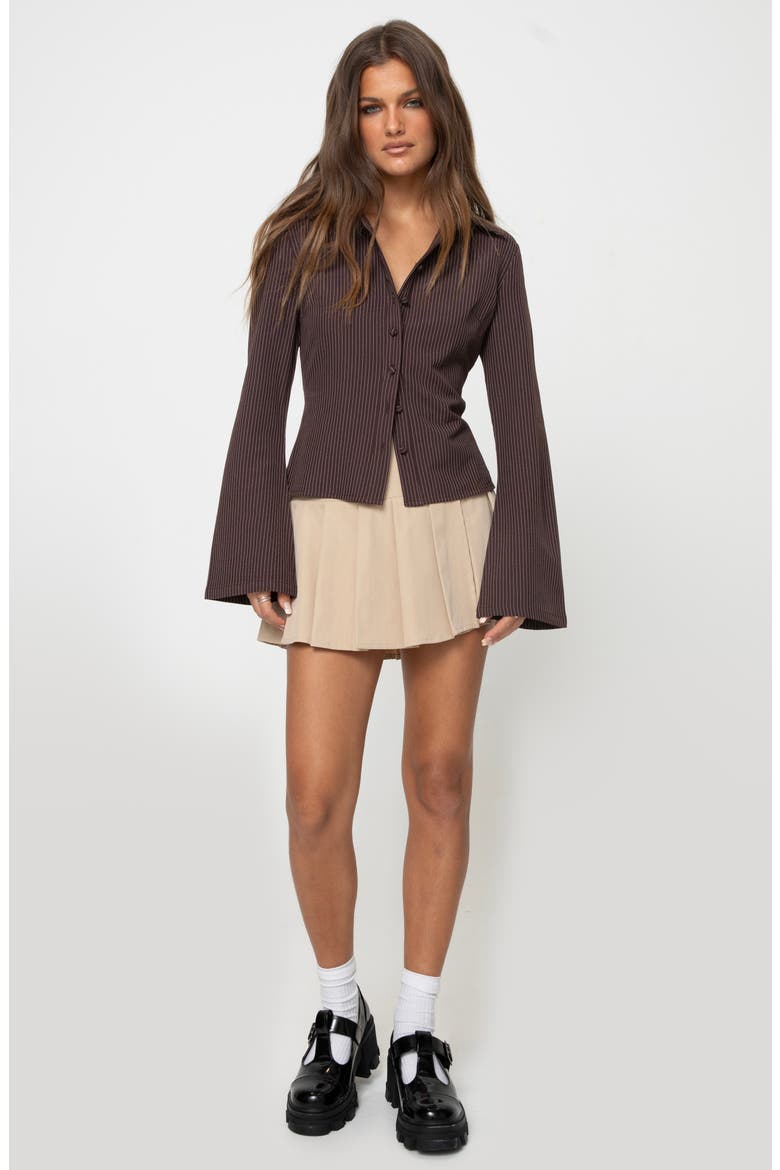 Anni Pinstripe Button-Up Shirt, Alternate, color, BROWN