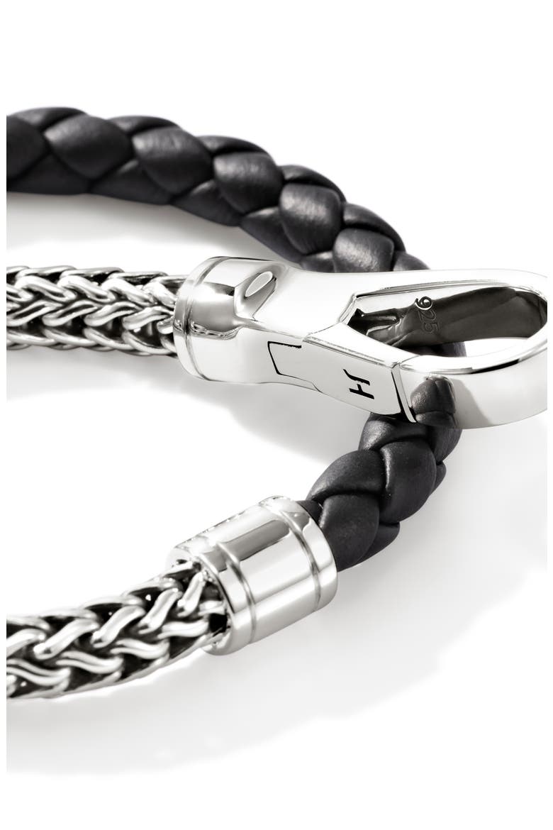 Men's Braided Leather & Chain Bracelet, Alternate, color, SILVER/ BLACK