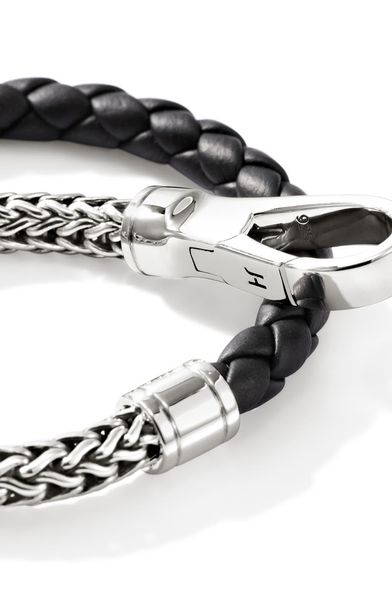 John Hardy Men's Braided Leather & Chain Bracelet, Alternate, color, Silver/ Black