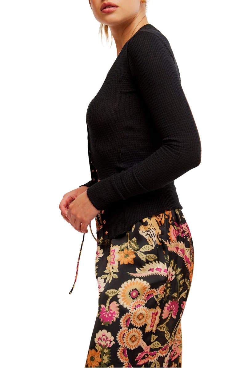 Free People Going Places Pointelle Stitch Snap Front Top, Alternate, color, Black