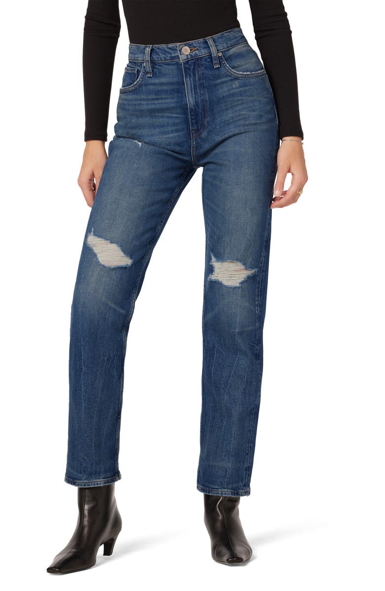 Hudson Jeans Jade Ripped High Waist Straight Leg Jeans, Main, color, Asteroid