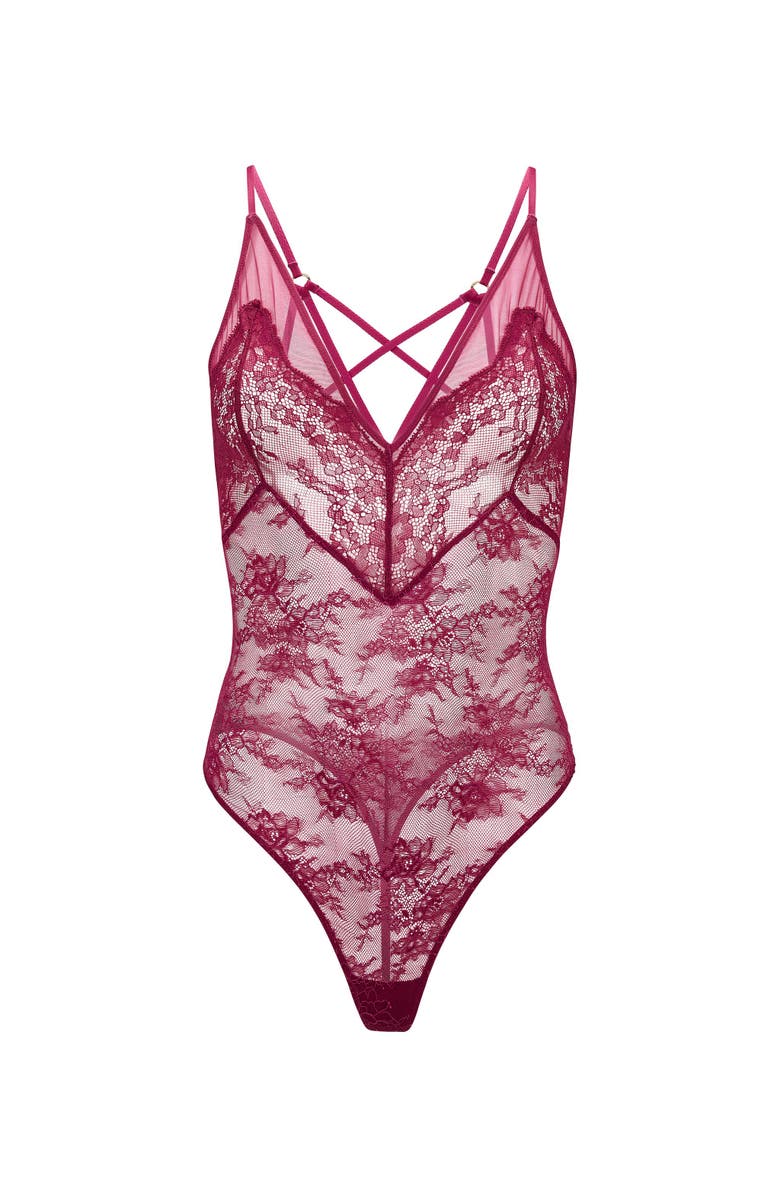 Adore Me Shiba Bodysuit Lingerie, Alternate, color, Dark Red