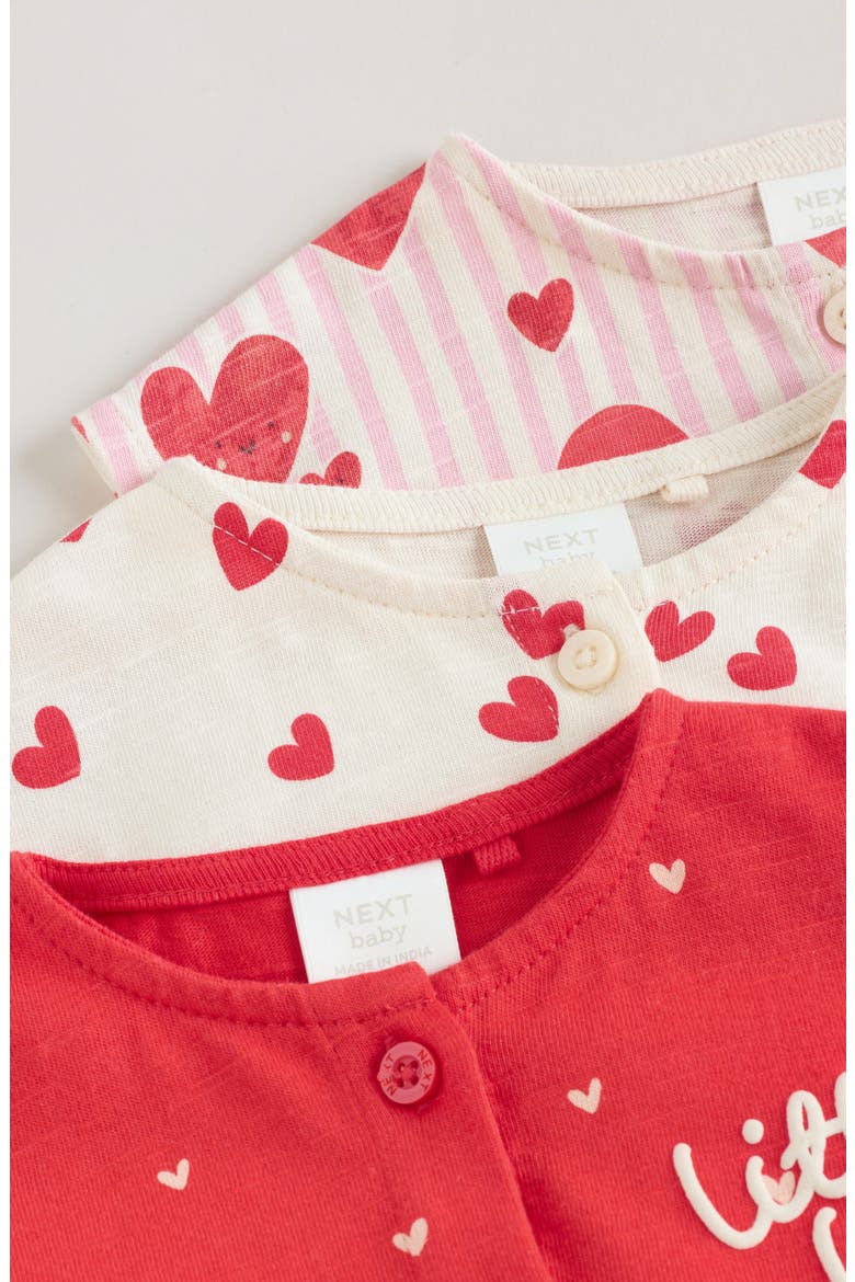 3-Pack Cotton Heart Rompers, Alternate, color, RED